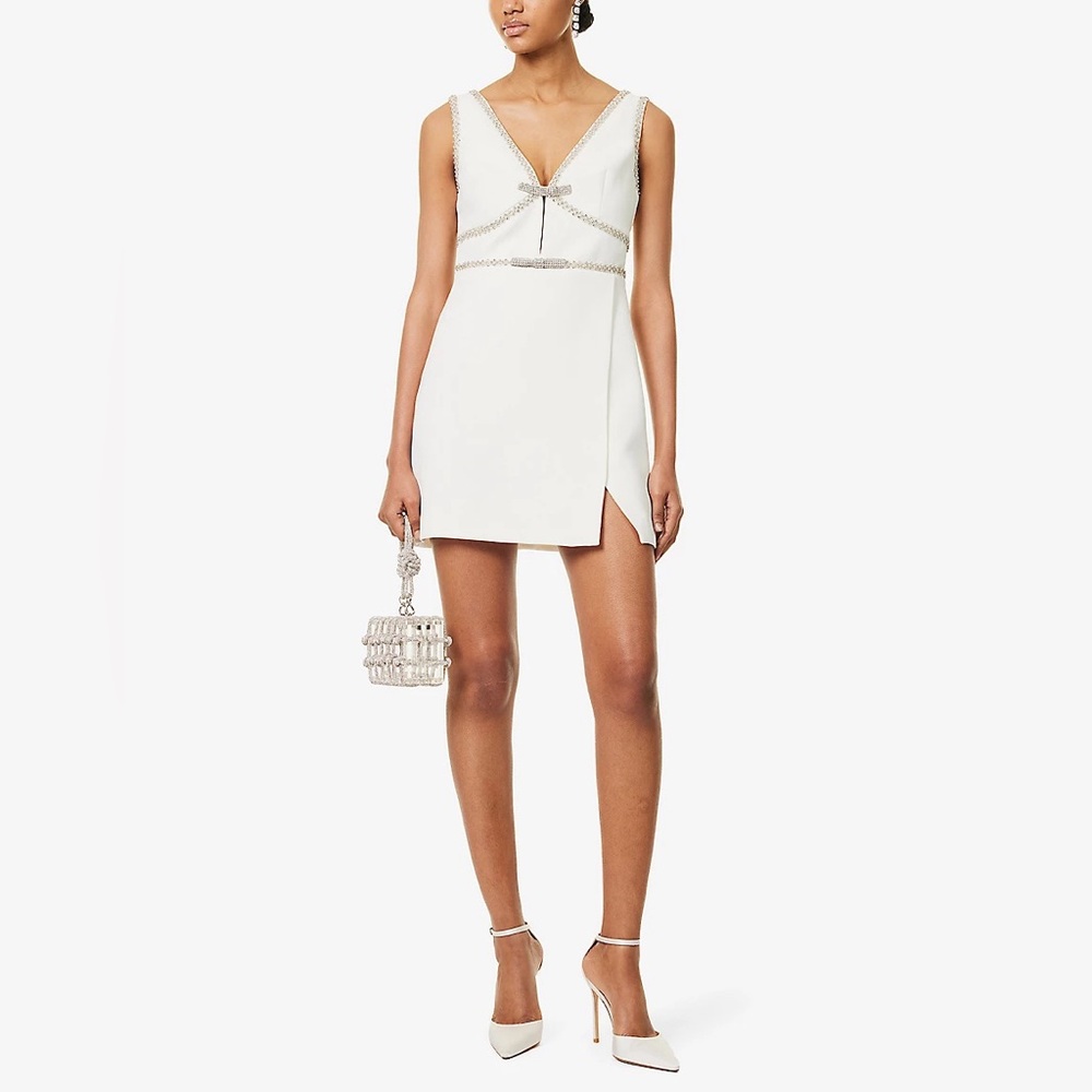 Self-Portrait White Midi Dress with Silver Accents - Picture 2 of 6
